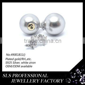 2015 Fashion Latest Design Simple and Generous Hot Sales 925 Silver Rhodium Plate Double Sides Pearl Earrings for Ladies photo-5