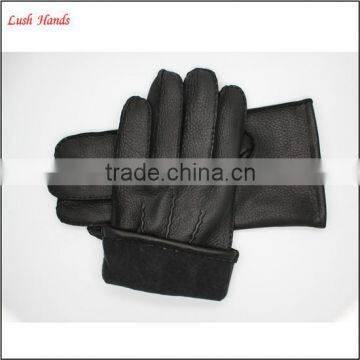 lady's black fashion genuine sheepskin leather gloves for wholesale with three back stitches