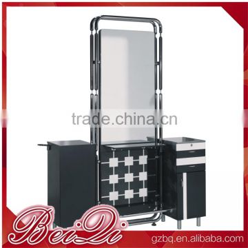 White and black hair salon mirror styling station with LED light