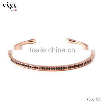 925 STERLING SILVER JEWELRY MINI RIVIERE SILVER BLACK DIAMOND EASY WEAR BANGLE photo-2