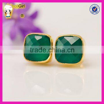 Fashion Hot Faceted Green Onyx Gold Plated Stud Earrings photo-2