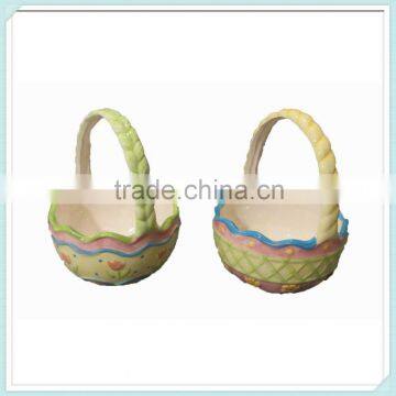 Wholesale ceramic decoration easter basket with handle