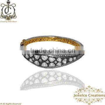 14K Gold Designer Bangle ,Rose Cut Diamond Jewelry,Natural Diamond Vintage Jewelry, Victorian Bangle Jewelry Wholesaler00