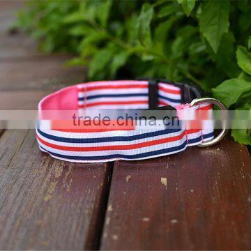 Sailor Nylon Stripe LED Luminous Pet Dog Collar 3 size for Large and Small Dogs Puppy LED Flashing Collar Safety Night