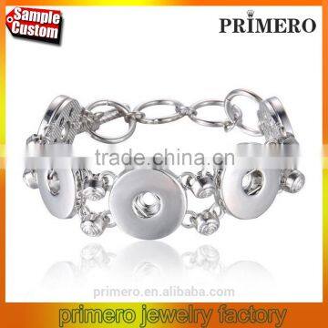 New Snap Button Bracelet Round White Silver Tone 20CM Jewelry Findings