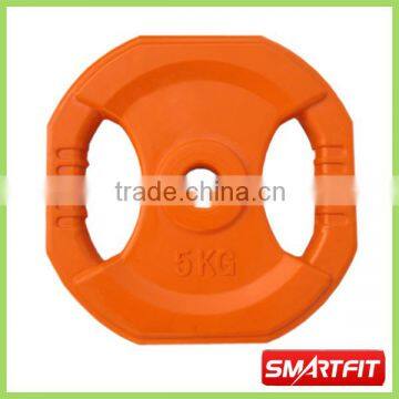 5 kg octagonal orange Color Olympic Weight Plate with 2-hole massage handle bar