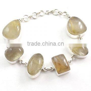 925 sterling silver jewelry wholesale rutilated quartz bracelet Indian semi precious jewellery