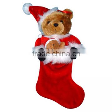 Plush Christmas Sock With Bear Decorative Gifts Toy