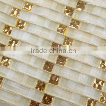 GT009 Gold Foil Luxury Crystal Glass Strip Mosaic Tile photo-2
