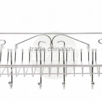 Metal Wall Mounted Organizer Hanger / Storage Rack w/ Top Basket Shelf, 6 Utility Hooks