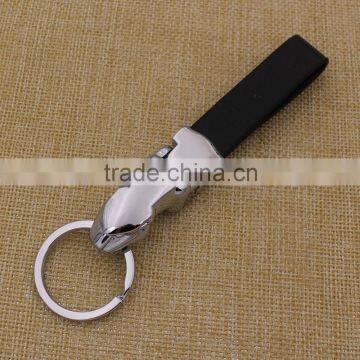 Concise black promotional handmade custom leather keychain with laser logo