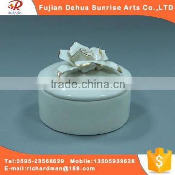 Round style white glazed ceramic beautiful jewelry box