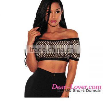 2016 Black Fishnet Nude Illusion hot sex photo image girls crop top