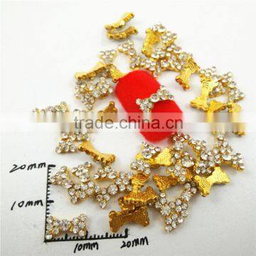 DIY fashion golden rhinestone 3d bow tie nail art decoration finger nail charms