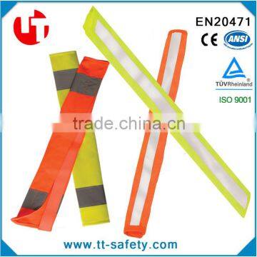 orange yellow Hi-Viz high visibility reflective seat belt cover with reflective tape and hook and loop closure