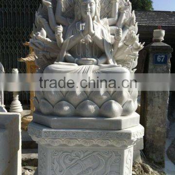 Thousand Hand Buddha Statue White Marble Stone Hand Carving Sculpture For Pagoda, Cave, Temple