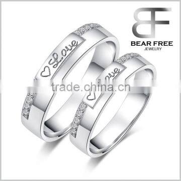 Wholesale 2015 fashion Fine Cubic Zirconia Silver "LOVE" Couples Finger Ring Jewelry