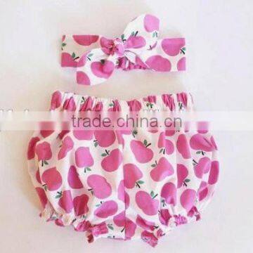 Baby Bloomers and Headband Set Apple Print Toddler Girl Diaper Shorts 2pc photo-2