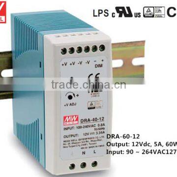 12V 60W DIN Rail Power Supply 60w 12v 5a Meanwell DRA-60-12