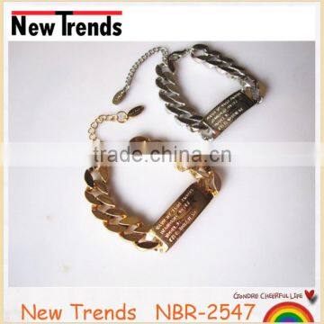 Gold and Silver Plated Alloy Engrave Personalized Bar Bracelet photo-5