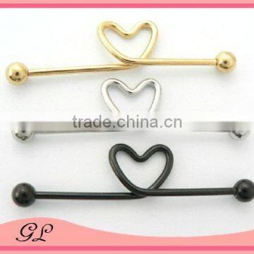 wholesale body piercing jewelry heart shaped industrial barbell earrings