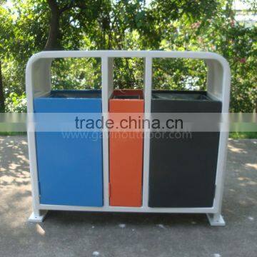 3 compartment dustbin outdoor recycling bin metal big dustbin