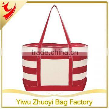 Cotton Canvas Natural Tote Bag With Strips Print photo-4