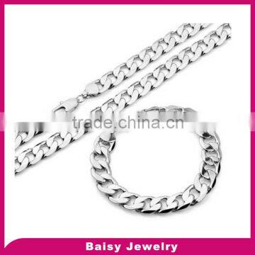 most popular stainless steel cuban chain bracelet necklace set