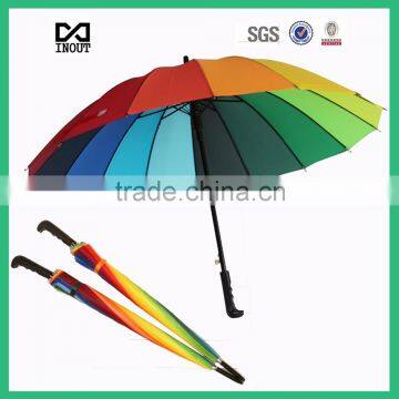 New fashion 16k rainbow high uality long handle straight umbrella