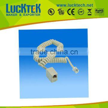 RJ11 / RJ12 telephone spring extension cord cable to jack box with 6P2C / 6P4C / 6P6C