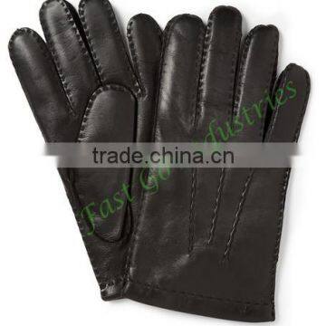 Full Black Leather sheepskin dress gloves