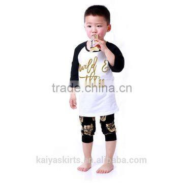 Naughty boys boutique tiger printed 2 pcs 3/4 sleeves top and pant sets clothing manufacturers 2016 for kids