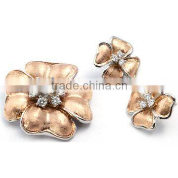 Custom latest design fashion crystal gold plated stainless steel beautiful flower bridal jewelry set MXSE30018