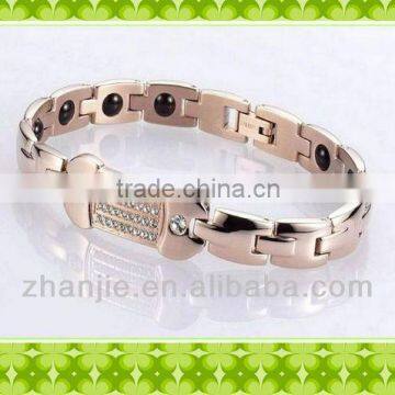 rose gold plated bracelet energy balance magnetic titanium bracelet inlaid with rhinestones