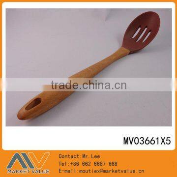 HOT SALE SILICONE SLOTTED SPOON WITH WOODEN HANDLE
