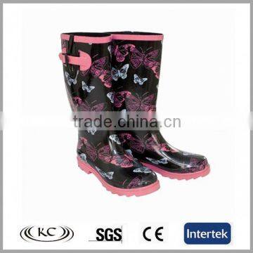 low price best selling knee butterfly waterproof wide calf rain boots