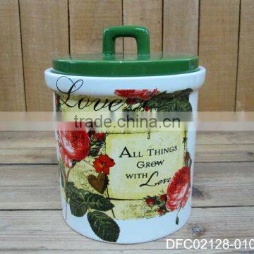 new love rose decal design ceramic biscuit jar