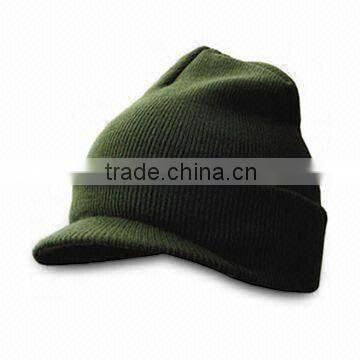 wholesale adult military green beanie hat with brim