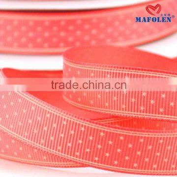 Wholesale ribbon wedding invitations accessories printed star pink polyerter grosgrain ribbon