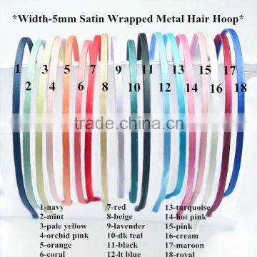 Cheap width 5mm satin wrapped metal hair hoop for hair decoration,hair hoop for babygirl