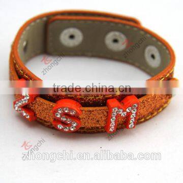 Wholesale Purple, Orange Glitter Leather Bracelet, Assorted Slide Charms Diy Leather Bracelet photo-2