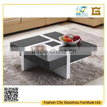 functional square wood coffee table with four drawers black high gloss