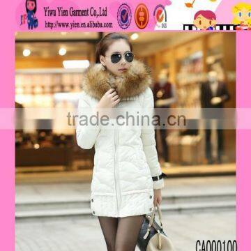 2016 Made in China Hot Sale Fur Collar Women's Coat Wholesale Price Keep Warm Ladies Long Coat Design