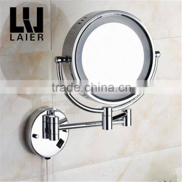 2016 Multi-Purpose Round Desgin Brass Chrome Finishing Double Face With LED Light Wall Mounted Bathroom Mirror