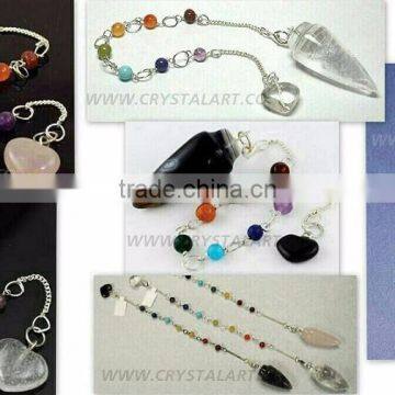 GEMSTONE DOWSING PENDULUM WITH CHAKRA HEART CHAIN