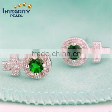 Precious Gemstone & Diamond green zircon stone sterling silver 925 earring fashion trendy