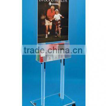 22 x 28 Acrylic Poster Floor display Stand, Double Sided, Wheels, 10 Brochure Pockets - Clear