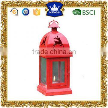 Red small christmas decoration metal candle lantern with deer