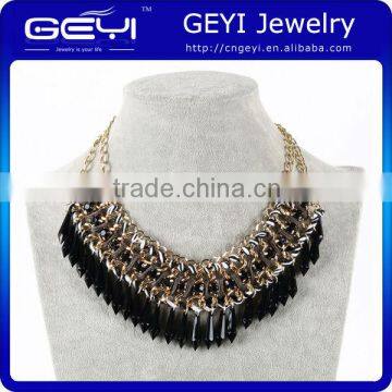 2014 new black short necklace designs fashionable jewelry Bejeweled Fringe corded bib Necklace