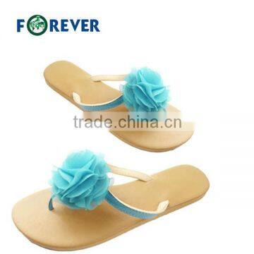 Latest dress flowers flat slipper for lady